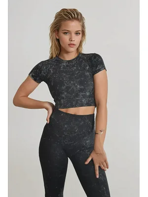 Asit Yıkama Crop Tişört ve Tayt Spor Takımı