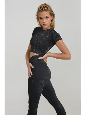 Asit Yıkama Crop Tişört ve Tayt Spor Takımı